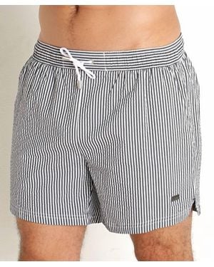 BOSS Velvetfish Striped Seersucker Swim Trunks - Gray