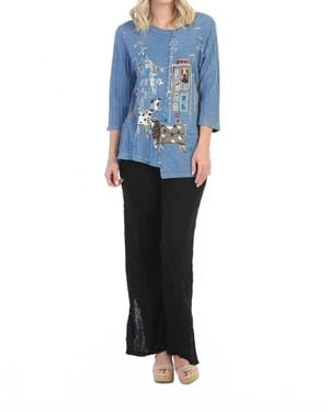 Jess & Jane City Pups Mineral Washed Ribbed Cotton Tunic Top - Blue