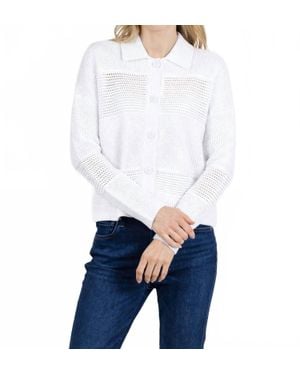Kinross Cashmere Mixed Textured Collared Cardigan - White