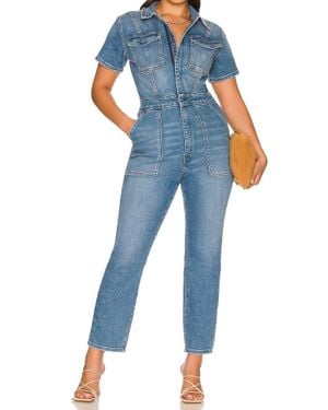 GOOD AMERICAN Fit For Success Short-Sleeve Button-Up Jumpsuit - Blue