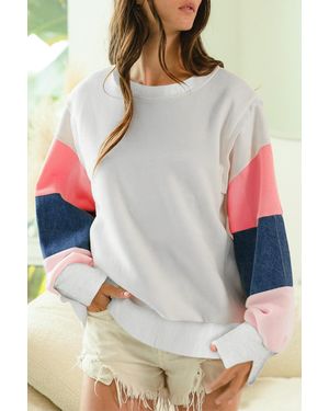 TRUEDAMES French Terry Color Block Long Sleeve Top - Gray