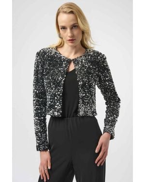Joseph Ribkoff Sablee Sequined Velvet Cropped Cover-Up Top - Black
