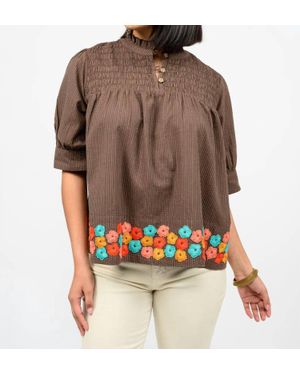 Ivy Jane Hem Of Flowers Top - Brown