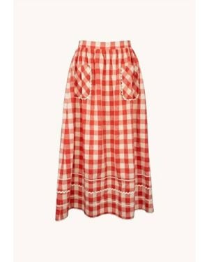 AUREUM Ric Rac Trim Midi Skirt - Red