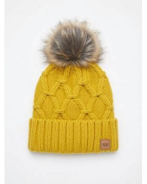Panache Cable Knit Pom Hat - Yellow