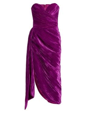 Rasario Draped Velvet Midi Dress - Purple