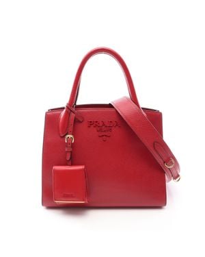 Prada Monochrome Saffiano Leather 2Way Handbag - Red