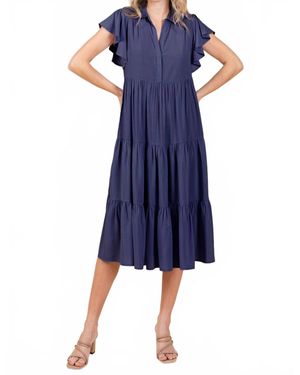 Mittoshop Solid Tiered Midi Dress - Blue