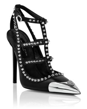 Philipp Plein Nappa Leather Sandals High Heels Studs - Black