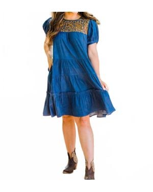 Layerz Clothing Embroidered Tiered Dress - Blue