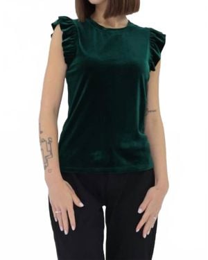 Another Love North Velvet Ruffle Top - Green