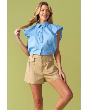 TRUEDAMES Creating Memories Woven Crop Top - Blue