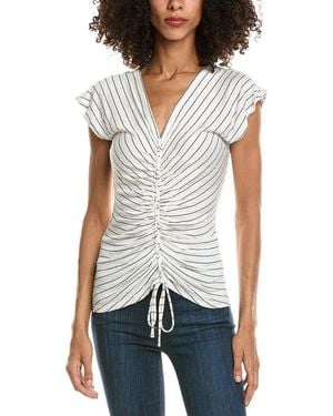 Max Studio Center Cinched Short Sleeve Top - White