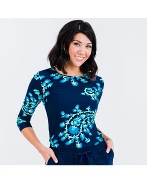 Calypsa 3/4 Sleeve Rash Guard Margaux Swim Top - Blue