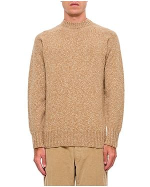 Drumohr Textured Knit Sweater With Round Neck And Ribbed Detailing - Natural