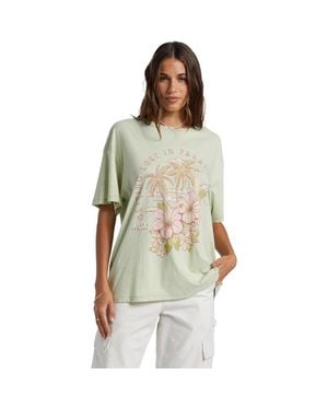 Roxy Hibiscus Paradise T-Shirt Oversized Crew Neck Dsgl1227 - Green
