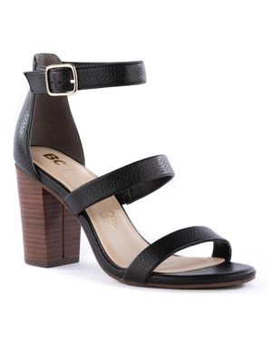 BC Footwear Justified Buckle Faux Leather Heels - Black