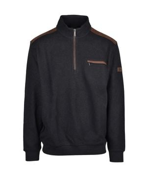 Bugatti Suede Accent Cotton-Blend Half-Zip Sweater - Blue
