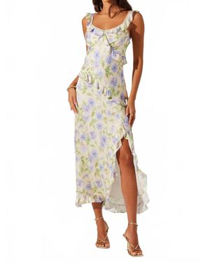 Astr Rosalina Satin Ruffle Midi Dress - Metallic