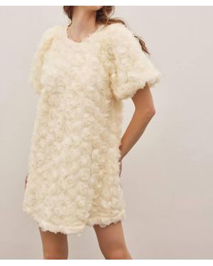 In February Rose Applique Bubble Sleeved Mini Dress - Natural