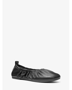 Michael Kors Bri Ruched Leather Ballet Flat - Black