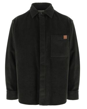 DARKPARK Ribbed Cotton Velvet Shirt With Classic Collar And Hidden Closure - Black