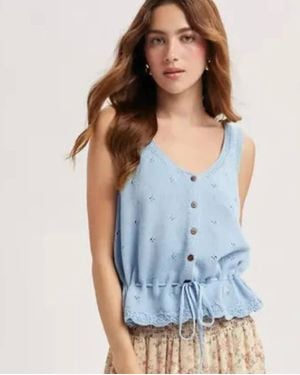 Wishlist Jenna Scallop Hem Sweater Tank - Blue