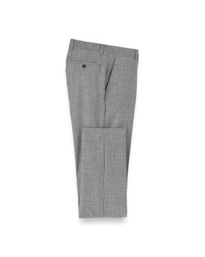 Paul Fredrick Wool Flannel Houndstooth Flat Front Pants - Gray