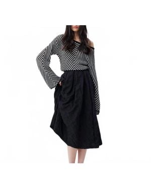 Theo the Label Calypso Plaid Box Pleat Midi Skirt - Black
