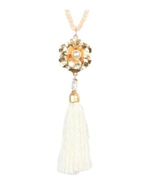 Southern Grace Shimmering Daisy Tassel Necklace - White