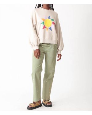 Electric and Rose Daisy Embroidery Easy Pant - Natural