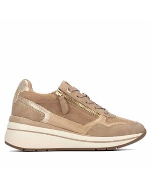 Xti Suede Wedge Lace-Up Sneakers - Natural