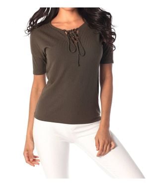 French Kyss Ribbed Lace Up Top - Black