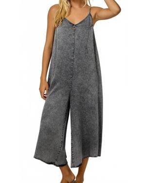 Mystree Smocked Waist Wide-Leg Tencel Jumpsuit - Black
