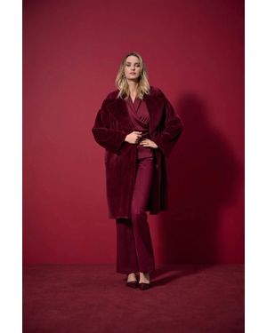 Joseph Ribkoff Faux Fur Straight Coat - Red