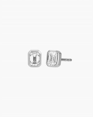 EF Collection Bezel Set Emerald Cut Diamond Stud Earring - White