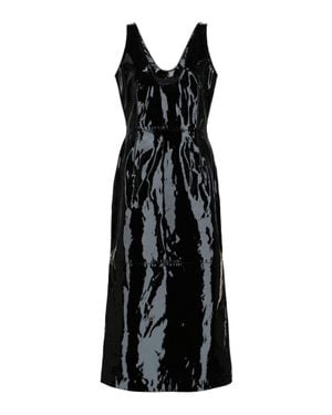 Ferragamo Scoop Neck Patent Leather Midi Dress - Black