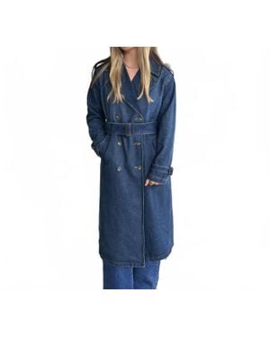 Blu Pepper Notch Collar Trench Coat - Blue