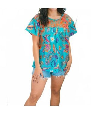 Layerz Clothing Flora Short Sleeve Top - Blue