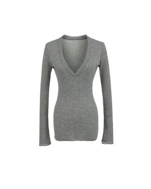 TRUEDAMES Deep V Neck Sheer T-Shirt - Gray