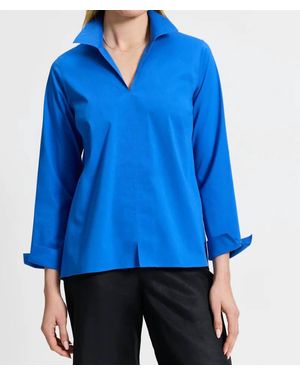 Foxcroft Agnes Stretch No Iron Popover Shirt - Blue