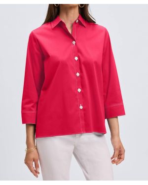 Foxcroft Kelly No Iron Stretch Contrast Stitch Three Quarter Sleeve Shirt - Red