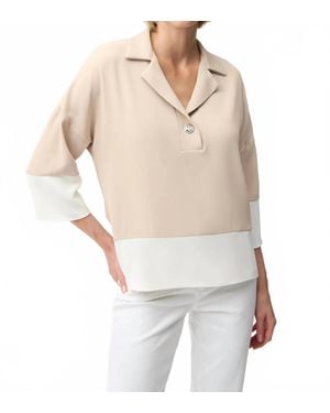 Joseph Ribkoff Color Block Quarter Sleeves Boxy Top - White