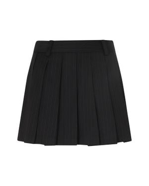 DUNST Mini Skirt With Classic Pleated Stripes And Embroidered Detailing - Black