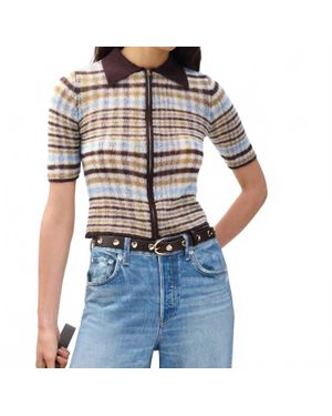 Rag & Bone Leva Plaid Zip Polo Sweater - Blue