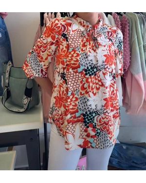 Jodifil Print Top With Self-Tie Neck - Red