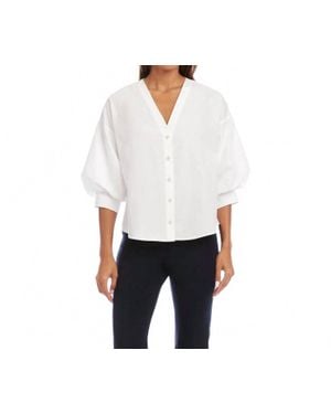 Karen Kane Lantern Sleeve Pearl Button Top - White