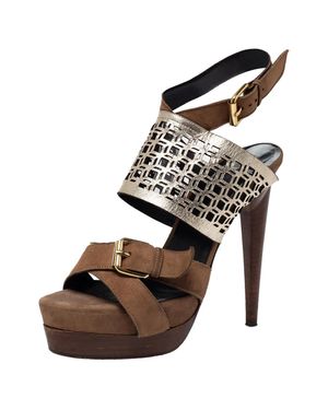 Pierre Hardy Suede And Metallic Cut Out Leather Platform Slingback Sandals - Brown