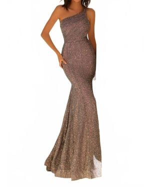 Clarisse Asymmetrical Sequin Evening Gown - Brown