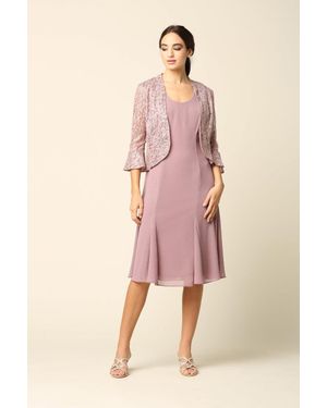 TRUEDAMES 2 Piece Sequin Short Mob Jacket Dress - Pink
